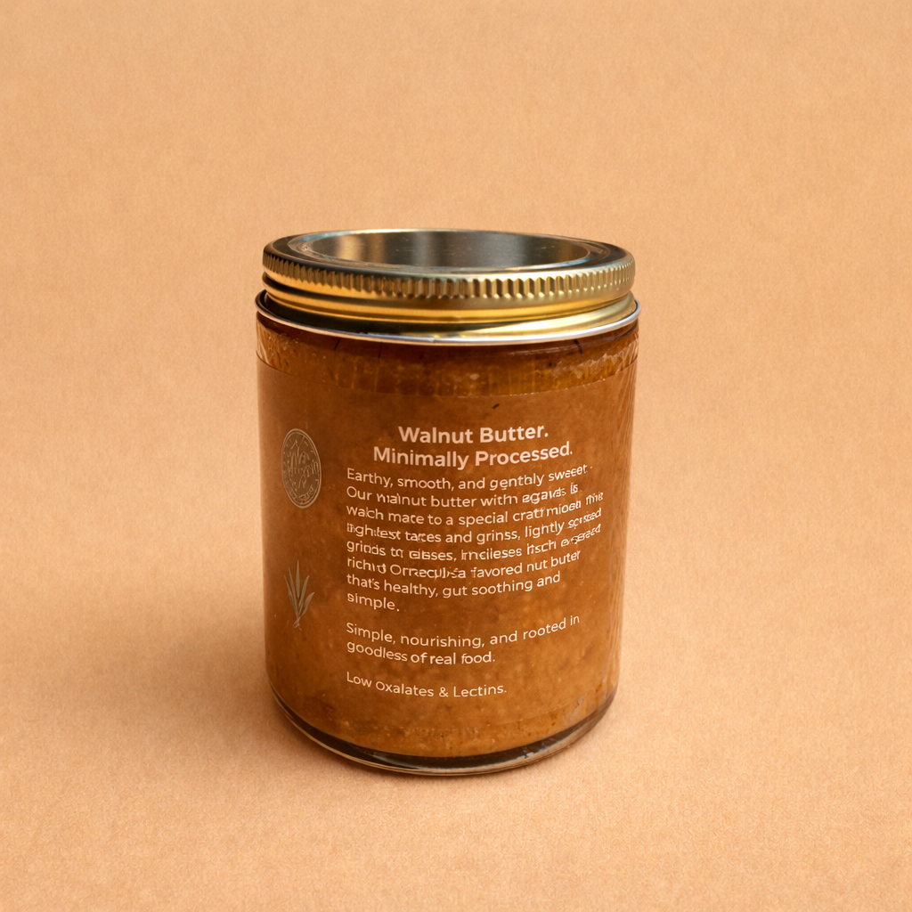 Nutrient-dense maple walnut butter, a holistic health food handcrafted with intention.