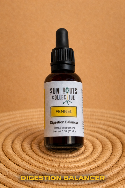 <img src="fennel-tincture.jpg" alt="Organic fennel herbal tincture by Sun Roots Collective">