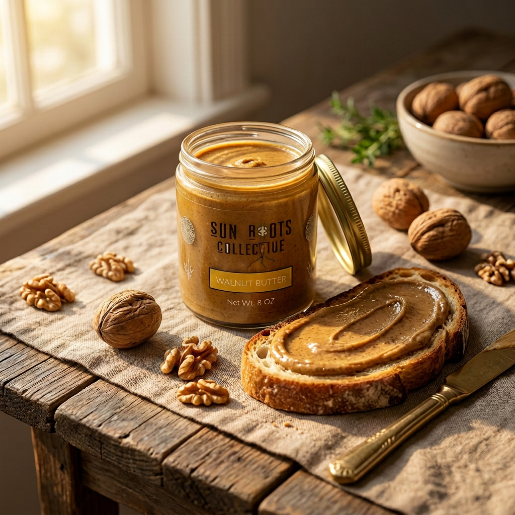 Original Walnut Butter lifestyle spread on rustic sourdough toast